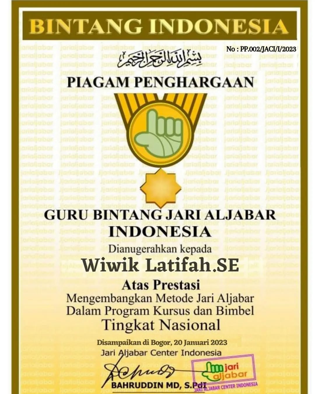 Sertifikat Guru Jari Aljabar